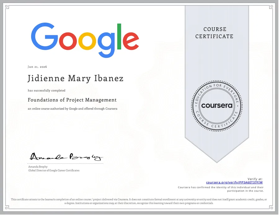 Google Project Management: Foundations of Project Management certificate