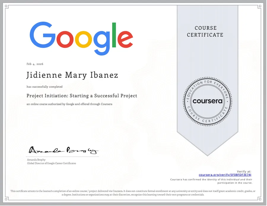 Google Project Management: Project Initiation certificate