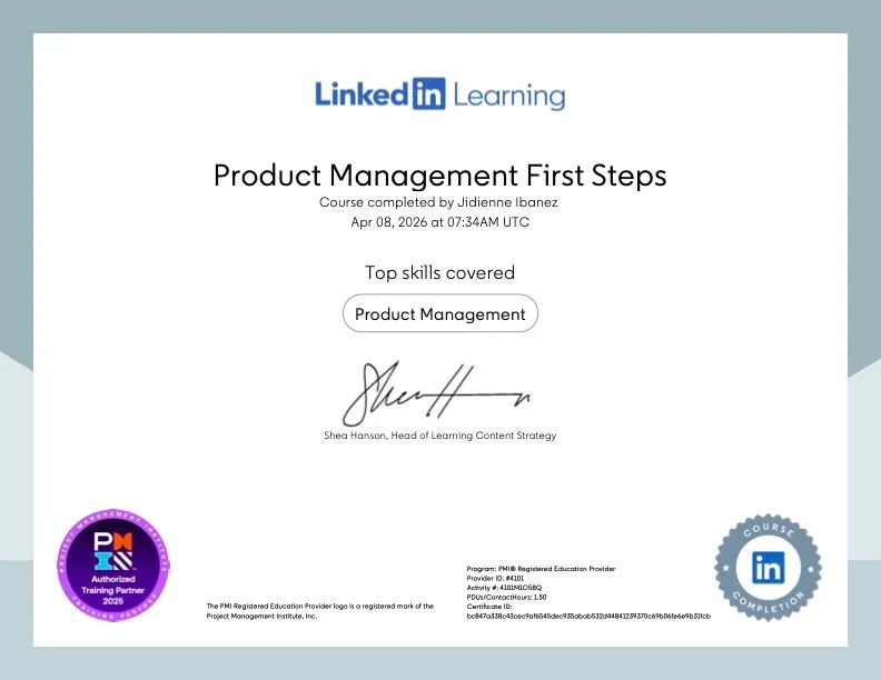 Product Management First Steps certificate