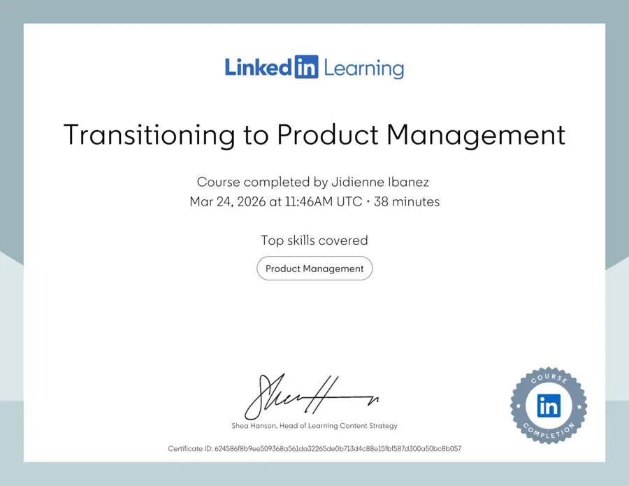 Transitioning to Product Management certificate