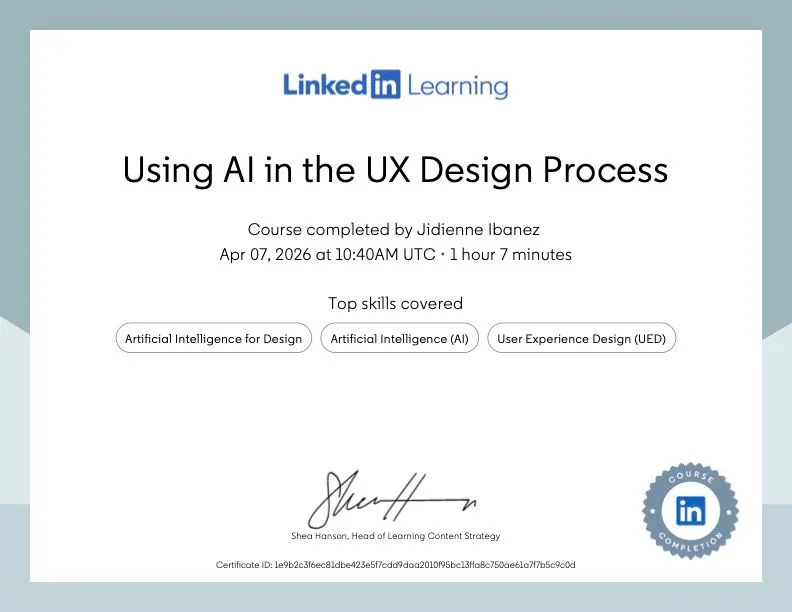 Using AI in the UX Design Process certificate